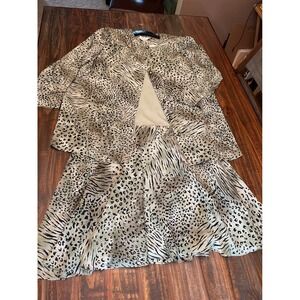 Florentine Dress Suit Jacket Set Vintage Animal Print Mint Green Woman's Size 18